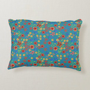 Chic Retro Floral Print op Blauwgroen Accent Pillo Kussen