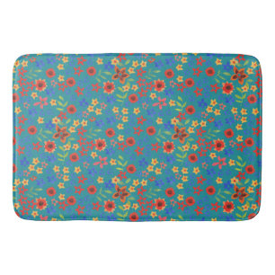 Chic Retro Floral Print op Blauwgroen Bath Mat