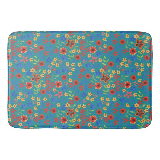 Chic Retro Floral Print op Blauwgroen Bath Mat (Voorkant)