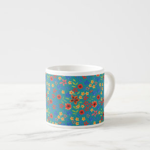 Chic Retro Floral Print op Blauwgroen Espresso Mok