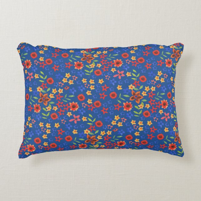 Chic Retro Floral Print op Blue Accent Pillow Kussen (Voorkant)