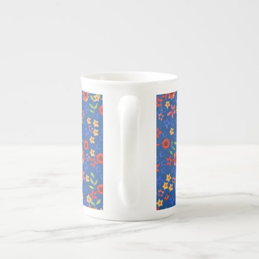 Chic Retro Floral Print op Blue Bone China Mok (Achterkant)