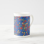 Chic Retro Floral Print op Blue Bone China Mok (Voorkant rechts)