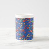 Chic Retro Floral Print op Blue Bone China Mok (Voorkant)