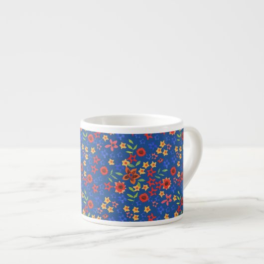 Chic Retro Floral Print op Blue Espresso Mok (Voorkant rechts)