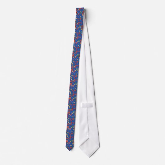 Chic Retro Floral Print op Blue Unisex Necktie Stropdas (Achterkant)