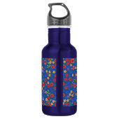 Chic Retro Floral Print op Blue Water Bottle Waterfles (Achterkant)