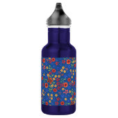 Chic Retro Floral Print op Blue Water Bottle Waterfles (Rechts)