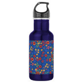 Chic Retro Floral Print op Blue Water Bottle Waterfles (Voorkant)