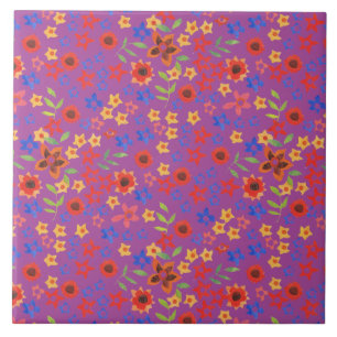Chic Retro Floral Print op Magenta Ceramic Tegel Tegeltje