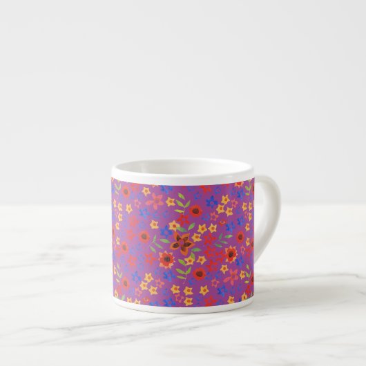 Chic Retro Floral Print op Magenta Espresso Mok (Voorkant rechts)