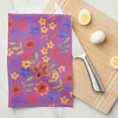 Chic Retro Floral Print op Magenta Kitchen Towel Theedoek (Quarter Fold)