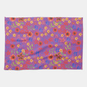 Chic Retro Floral Print op Magenta Kitchen Towel Theedoek (Horizontaal)