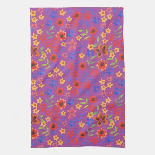 Chic Retro Floral Print op Magenta Kitchen Towel Theedoek (Verticaal)
