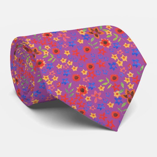 Chic Retro Floral Print op Magenta Unisex Necktie Stropdas (Opgerold)