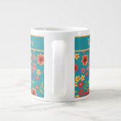 Chic Retro Floral-Prints op Blauwgroen aangepaste Grote Koffiekop (Achterkant)