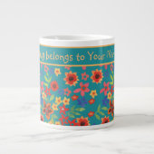 Chic Retro Floral-Prints op Blauwgroen aangepaste Grote Koffiekop (Voorkant)