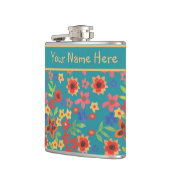 Chic Retro Floral-Prints op Blauwgroen aangepaste  Heupfles (Links)