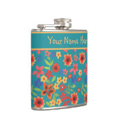 Chic Retro Floral-Prints op Blauwgroen aangepaste  Heupfles (Rechts)