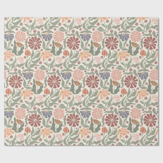 Chic Retro Flowers - Wrapping Paper Roll Cadeaupapier (Vlak)
