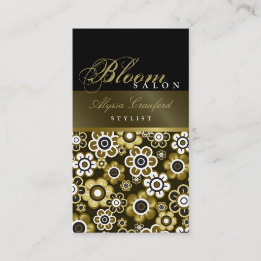 Chic Retro Golden Blooms Flower Power Card Visitekaartje (Voorkant)