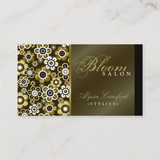 Chic Retro Golden Blooms Flower Power Card Visitekaartje (Voorkant)