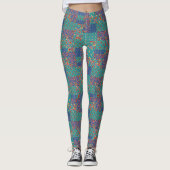 Chic Retro Granny Prints Faux Patchwork Pattern Leggings (Voorkant)