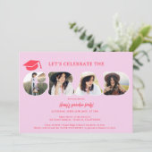 Chic Retro hot pink 3 foto's script afstuderen Kaart (Staand voorkant)