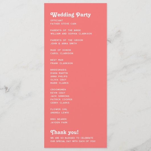 Chic Retro Koraal Roze Monogram Trouwprogramma Programmakaart (Achterkant)