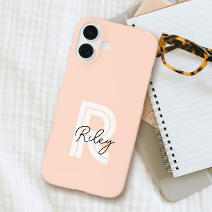 Chic Retro Monogram Script Blush Pink Schattige Tr iPhone 16 Plus Hoesje