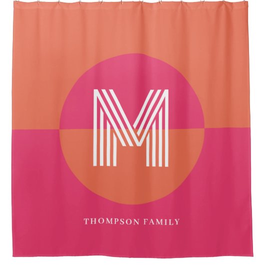Chic Retro Orange Pink Geometric Modern Monogram Douchegordijn (Voorkant)