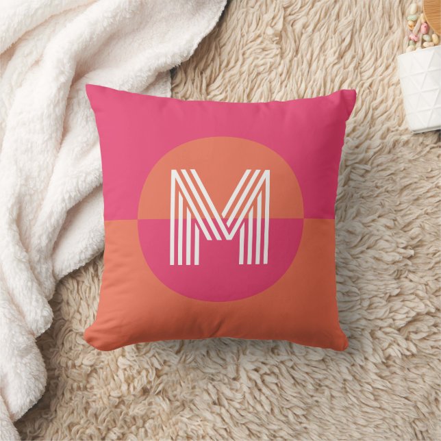Chic Retro Orange Pink Geometric Modern Monogram Kussen (Deken)