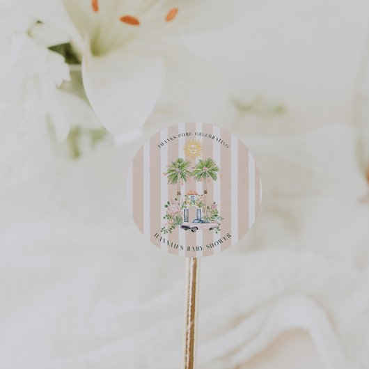 Chic Retro Palm Springs Baby shower | gunst Ronde Sticker