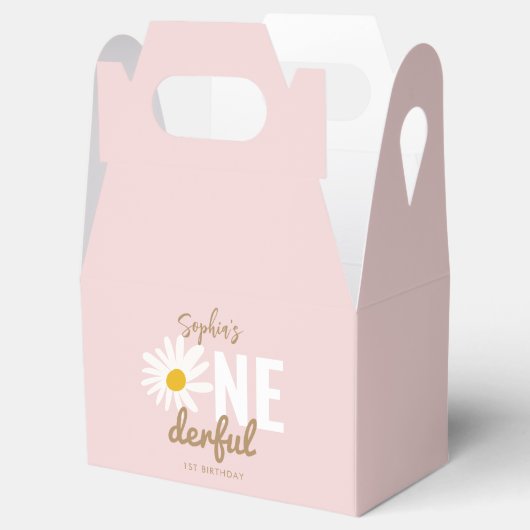Chic Retro Pink Daisy Flower 1st Birthday Bedankdoosjes (Geopend)