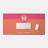 Chic Retro Pink Orange Geometric Modern Monogram Bureaumat (Keyboard & Muis)