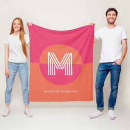 Chic Retro Pink Orange Geometric Modern Monogram Fleece Deken
