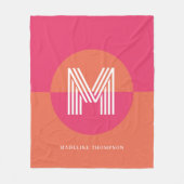Chic Retro Pink Orange Geometric Modern Monogram Fleece Deken (Voorkant)