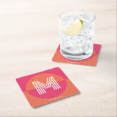 Chic Retro Pink Orange Geometric Modern Monogram Kartonnen Onderzetters (Insitu)