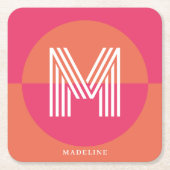 Chic Retro Pink Orange Geometric Modern Monogram Kartonnen Onderzetters (Voorkant)