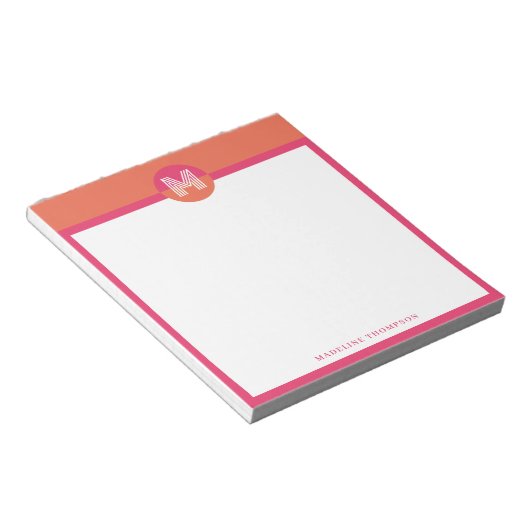 Chic Retro Pink Orange Geometric Modern Monogram Notitieblok (Schuin)