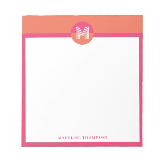Chic Retro Pink Orange Geometric Modern Monogram Notitieblok (Voorkant)
