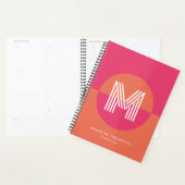 Chic Retro Pink Orange Geometric Modern Monogram Planner (Display)