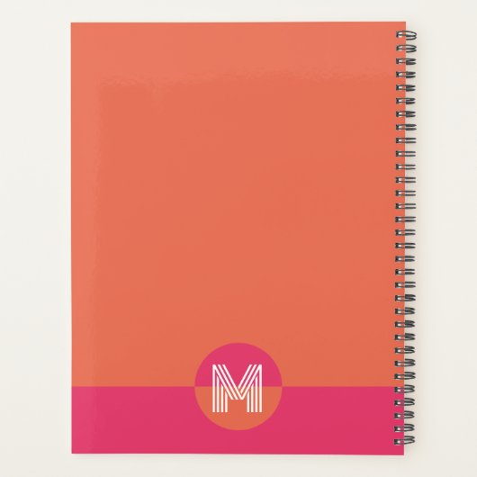 Chic Retro Pink Orange Geometric Modern Monogram Planner (Achterkant)