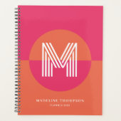 Chic Retro Pink Orange Geometric Modern Monogram Planner (Voorkant)