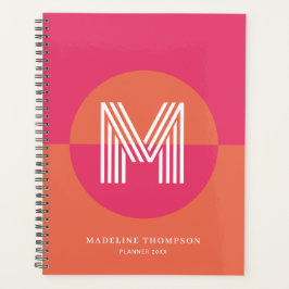 Chic Retro Pink Orange Geometric Modern Monogram Planner