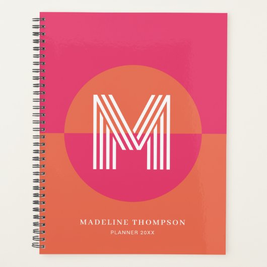 Chic Retro Pink Orange Geometric Modern Monogram Planner (Voorkant)