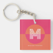 Chic Retro Pink Orange Geometric Modern Monogram Sleutelhanger (voorkant)