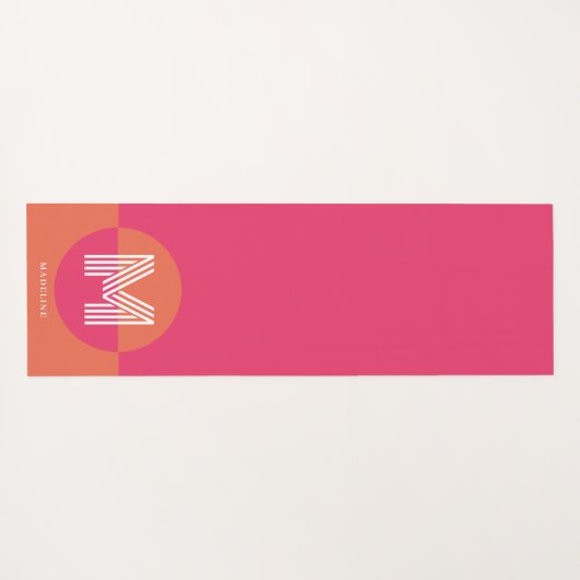 Chic Retro Pink Orange Geometric Modern Monogram Yogamat (Achterkant (horizontaal))