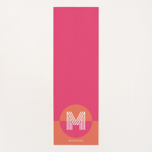 Chic Retro Pink Orange Geometric Modern Monogram Yogamat (Voorkant)