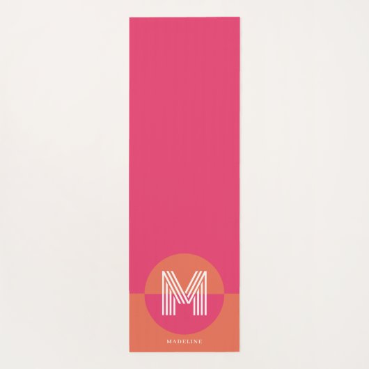Chic Retro Pink Orange Geometric Modern Monogram Yogamat (Achterkant)